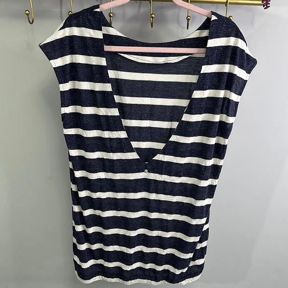 Twik ~ Striped Navy and Cream Women's Top - Picture 3 of 7